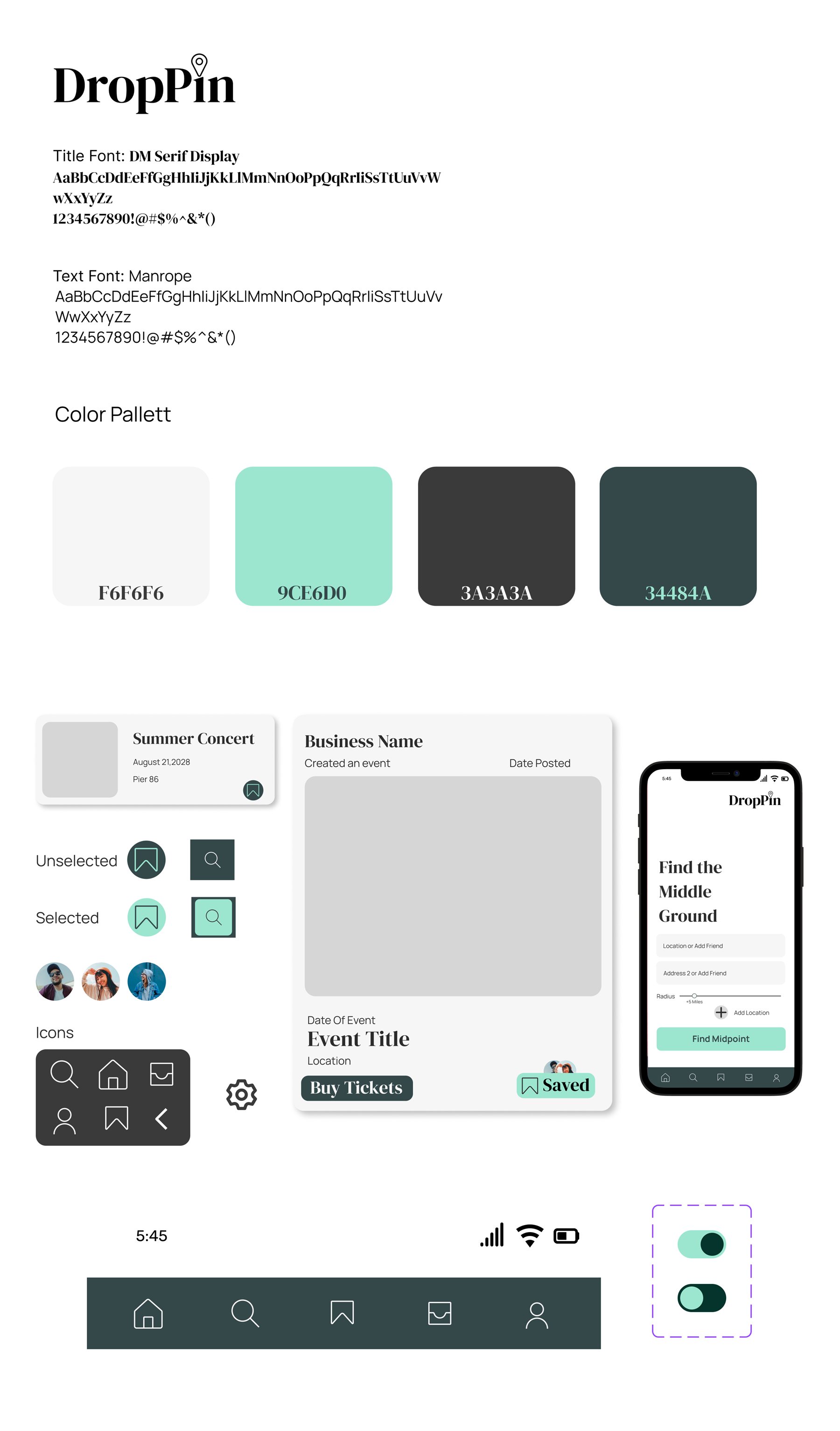 DropPin design system: type, colour and the reusable components