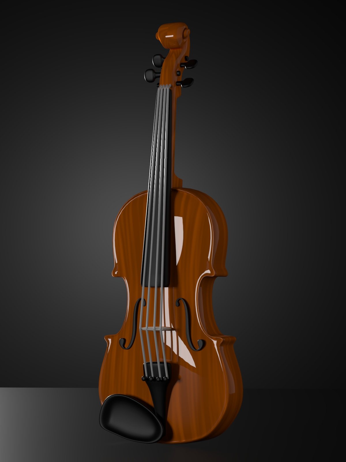 Rendered violin in warm wood on a dark background
