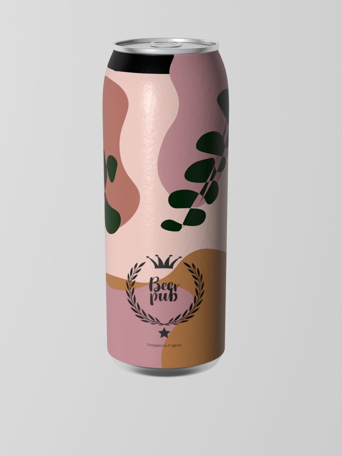 Rendered beer can with a matte printed finish
