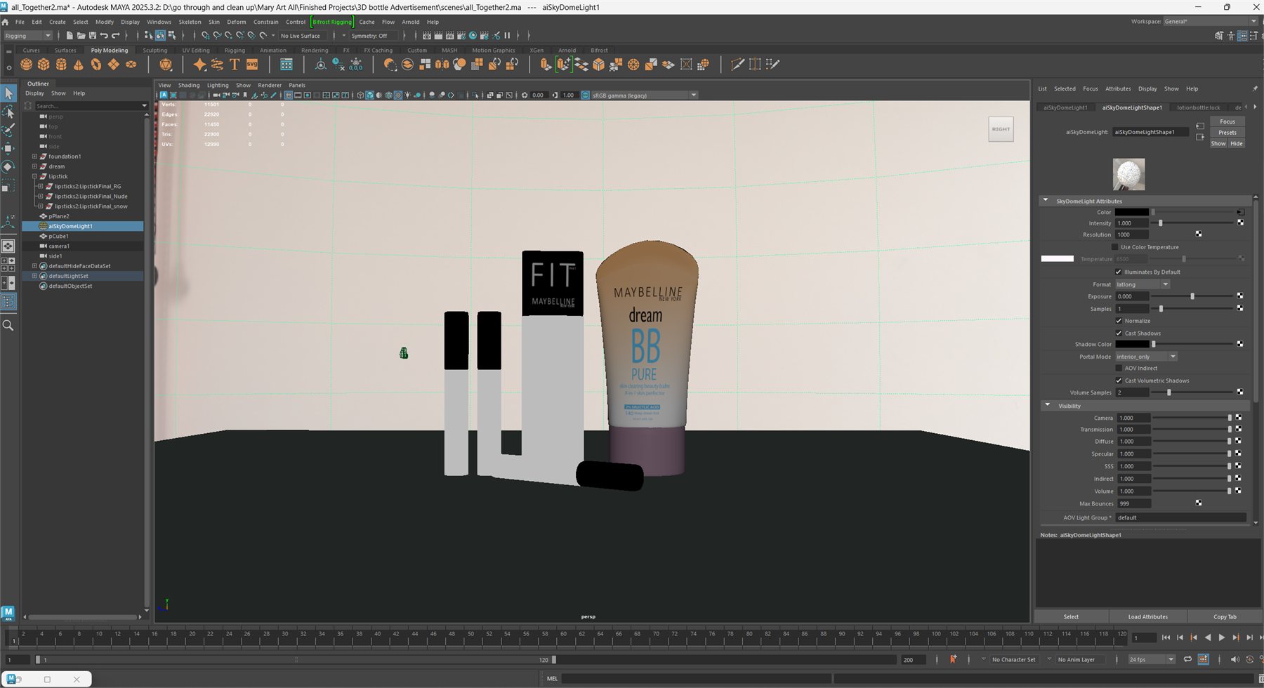 Maya viewport showing the group render being set up